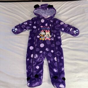 Disney Footie Baby Minnie Daisy Purple Polka Dot Hearts Bunting Bag Sz 6/12 Mo